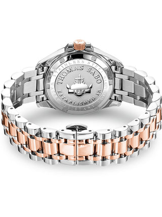 Angle shot of Thomas Sabo WA0371-277-201 Silver Dial Rose Gold Stainless Steel Womens Watch on white background