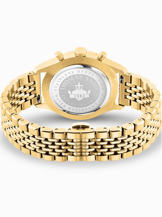 Angle shot of Thomas Sabo Chronograph WA0376-264-203 Gold Stainless Steel Unisex Watch on white background