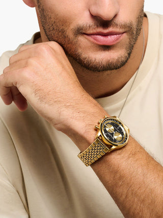 Angle shot of Thomas Sabo Chronograph WA0376-264-203 Gold Stainless Steel Unisex Watch on white background