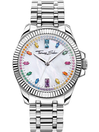 Front view of Thomas Sabo WA0394-201-201 Mother Of Pearl Dial Silver Stainless Steel Womens Watch on white background