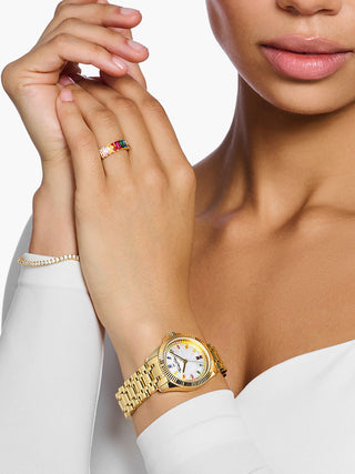 Angle shot of Thomas Sabo WA0395-264-207 Mother Of Pearl Dial Gold Stainless Steel Womens Watch on white background