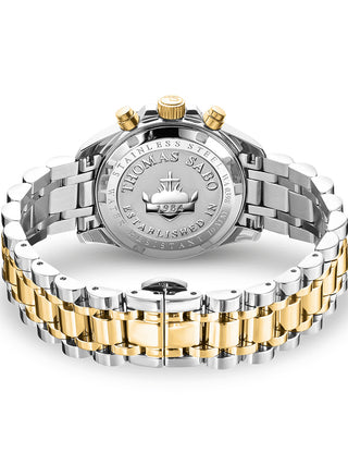 Angle shot of Thomas Sabo Chronograph WA0398-291-201 Black Dial Gold Stainless Steel Womens Watch on white background