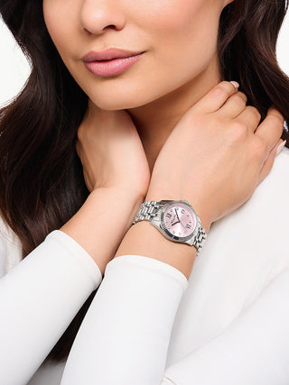 Angle shot of Thomas Sabo WA0401-201-204 Pink Dial Silver Stainless Steel Womens Watch on white background