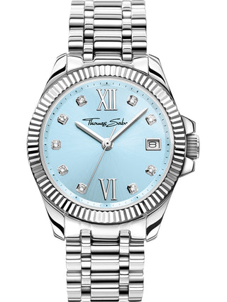 Front view of Thomas Sabo WA0405-201-209 Blue Dial Silver Stainless Steel Womens Watch on white background