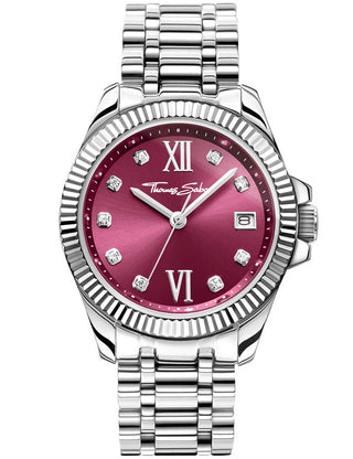 Front view of Thomas Sabo WA0407-201-212 Red Dial Silver Stainless Steel Womens Watch on white background