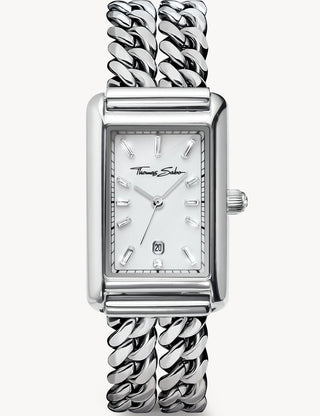 Front view of Thomas Sabo WA0428-201-201 White Dial Silver Stainless Steel Womens Watch on white background