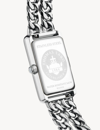 Angle shot of Thomas Sabo WA0428-201-201 White Dial Silver Stainless Steel Womens Watch on white background