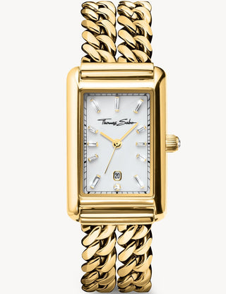 Front view of Thomas Sabo WA0429-291-207 White Dial Gold Stainless Steel Womens Watch on white background