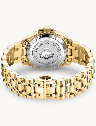 Angle shot of Thomas Sabo WA0431-291-207 Black Dial Gold Stainless Steel Womens Watch on white background