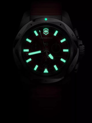 Angle shot of Victorinox Chronograph 241986 Red Dial Unisex Watch on white background
