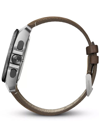 Angle shot of Victorinox Chronograph 241988.1 Black Dial Brown Strap Unisex Watch on white background