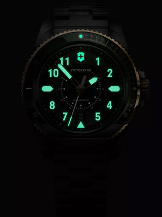 Angle shot of Victorinox 242012 Green Dial Silver Stainless Steel Unisex Watch on white background