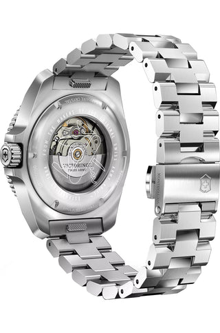 Angle shot of Victorinox 242015 Green Dial Silver Stainless Steel Unisex Watch on white background