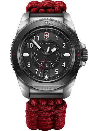 Front view of Victorinox 242016.1 Black Dial Unisex Watch on white background