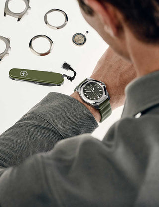 Angle shot of Victorinox 242017.1 Green Unisex Watch on white background