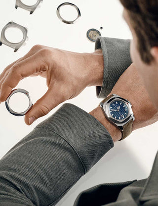 Angle shot of Victorinox 242018.1 Blue Dial Brown Strap Unisex Watch on white background