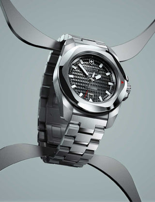 Angle shot of Victorinox 242019 Black Dial Silver Stainless Steel Unisex Watch on white background