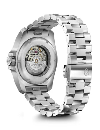 Angle shot of Victorinox 242019 Black Dial Silver Stainless Steel Unisex Watch on white background