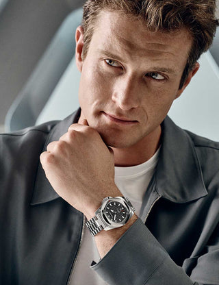 Angle shot of Victorinox 242019 Black Dial Silver Stainless Steel Unisex Watch on white background
