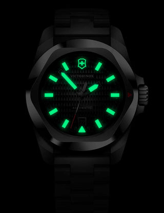 Angle shot of Victorinox 242019 Black Dial Silver Stainless Steel Unisex Watch on white background