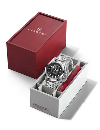 Angle shot of Victorinox 242019 Black Dial Silver Stainless Steel Unisex Watch on white background