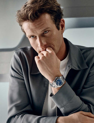 Angle shot of Victorinox 242020 Blue Dial Silver Stainless Steel Unisex Watch on white background