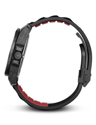 Angle shot of Victorinox 242024.1 Red Dial Black Strap Unisex Watch on white background