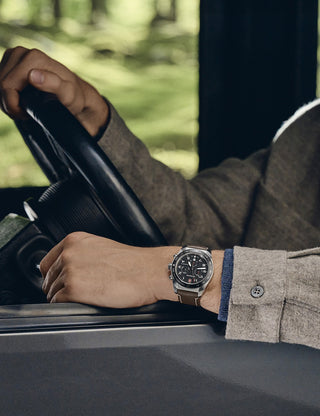 Angle shot of Victorinox Chronograph 242046 Blue Dial Brown Leather Unisex Watch on white background