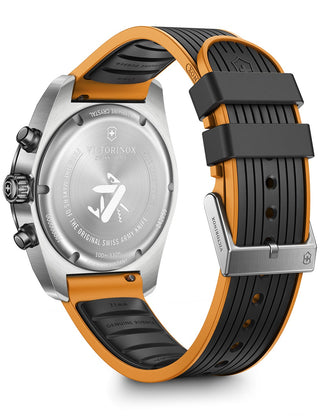 Angle shot of Victorinox Chronograph 242050 Black Silicone Unisex Watch on white background