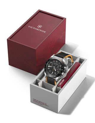 Angle shot of Victorinox Chronograph 242050 Black Silicone Unisex Watch on white background