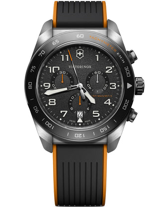 Angle shot of Victorinox Chronograph 242050 Black Silicone Unisex Watch on white background