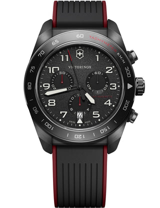 Angle shot of Victorinox Chronograph 242051 Black Silicone Unisex Watch on white background