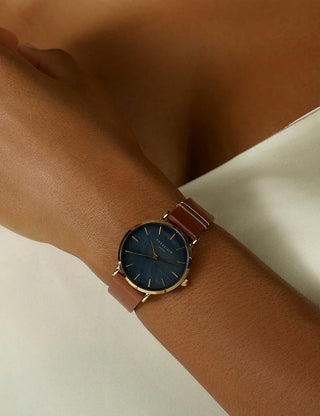 Angle shot of Rosefield WBCLG-W96 Black Dial Brown Leather Womens Watch on white background
