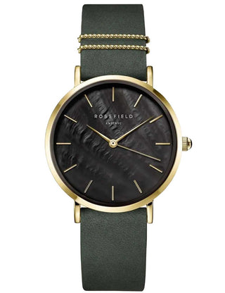 Front view of Rosefield WBFLG-W95 Green Leather Womens Watch on white background