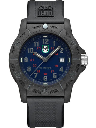 Angle shot of Luminox X2.2033 Blue Dial Black Silicone Unisex Watch on white background