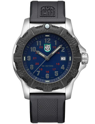 Front view of Luminox X2.2133 Blue Dial Black Silicone Unisex Watch on white background