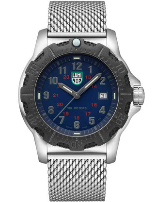 Front view of Luminox X2.2134 Blue Dial Silver Stainless Steel Unisex Watch on white background