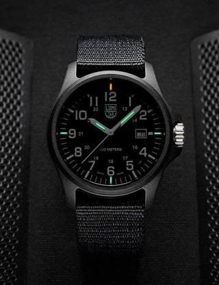 Angle shot of Luminox X2.2401.NB Black Textile Unisex Watch on white background