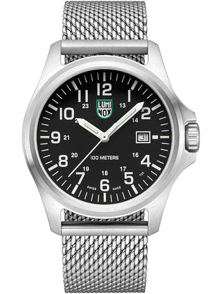 Angle shot of Luminox X2.2501.M Black Dial Silver Stainless Steel Unisex Watch on white background