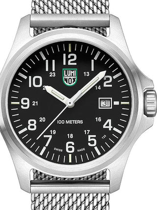 Front view of Luminox X2.2501.M Black Dial Silver Stainless Steel Unisex Watch on white background