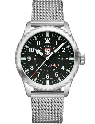 Front view of Luminox XA.9522 Black Dial Silver Stainless Steel Unisex Watch on white background