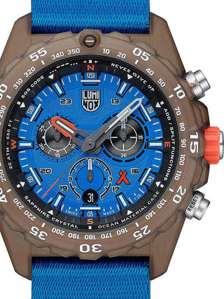 Front view of Luminox Chronograph XB.3743.ECO Blue Plastic Unisex Watch on white background