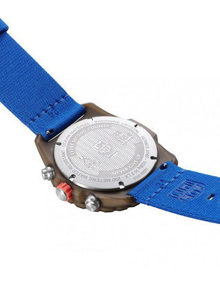 Angle shot of Luminox Chronograph XB.3743.ECO Blue Plastic Unisex Watch on white background