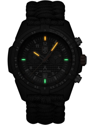 Angle shot of Luminox Chronograph XB.3797.KM Green Dial Black Textile Unisex Watch on white background