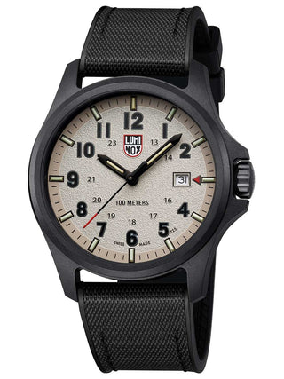 Angle shot of Luminox XL.1971.SET Grey Dial Green Silicone Unisex Watch on white background