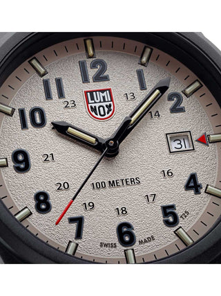 Angle shot of Luminox XL.1971.SET Grey Dial Green Silicone Unisex Watch on white background