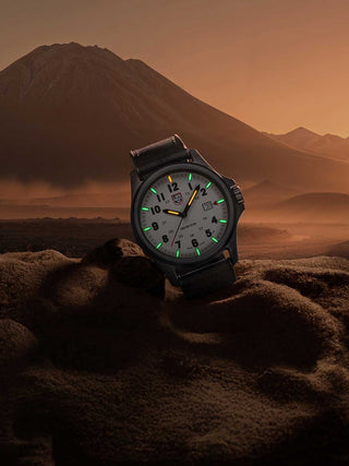 Angle shot of Luminox XL.1971.SET Grey Dial Green Silicone Unisex Watch on white background
