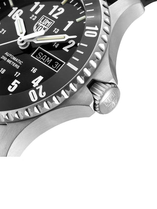 Angle shot of Luminox XS.0921 Black Leather Unisex Watch on white background