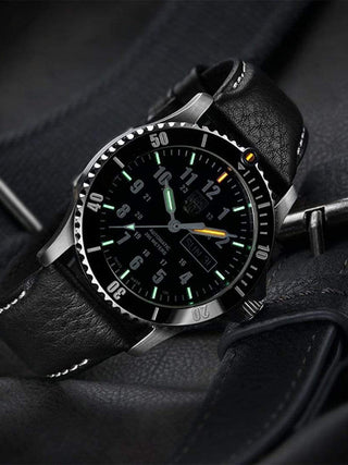 Angle shot of Luminox XS.0921 Black Leather Unisex Watch on white background