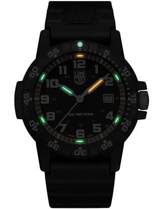 Angle shot of Luminox XS.0325 Yellow Dial Black Silicone Unisex Watch on white background
